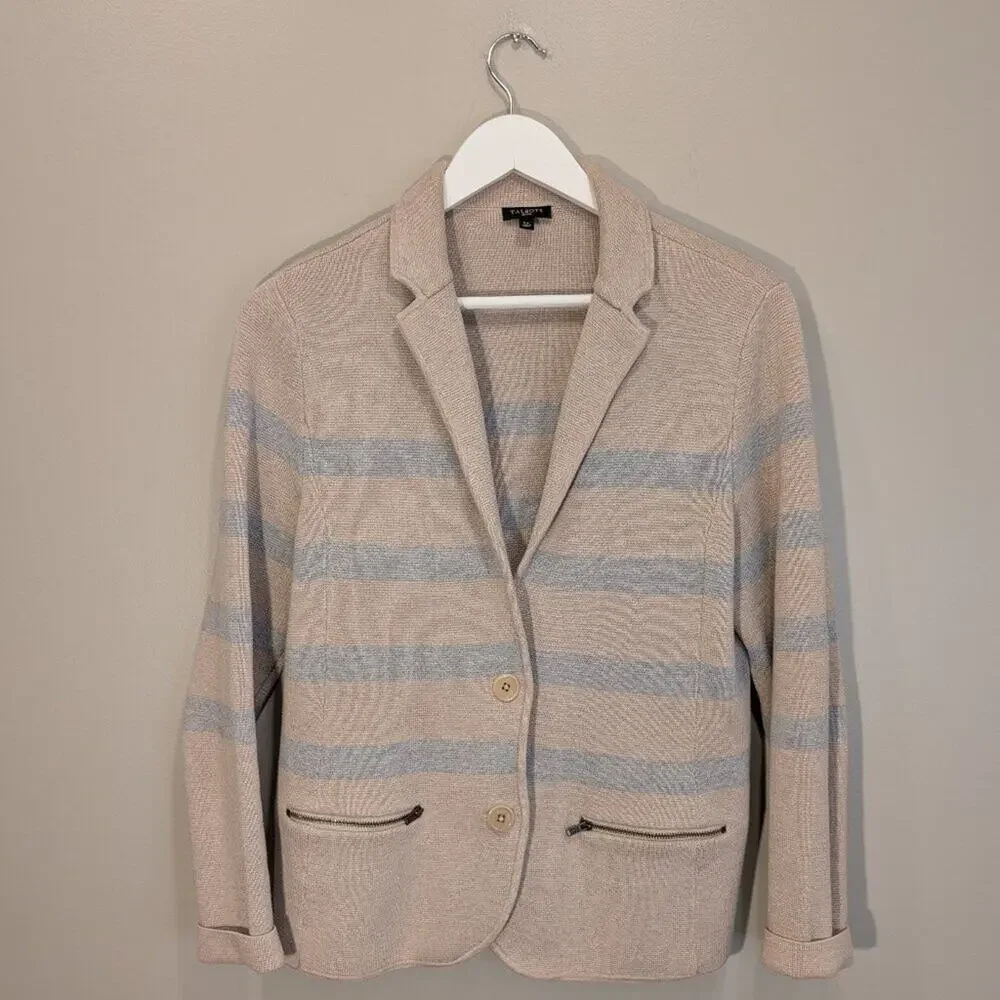 Talbots Sweater Blazer Beige Grey Business Casual Brunch Classic Layer - Size LP